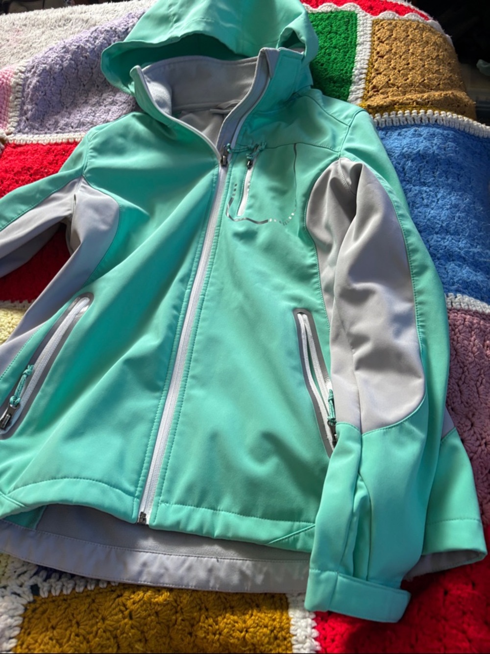 Free Country Mint Green Softshell Raincoat with Gray Panels